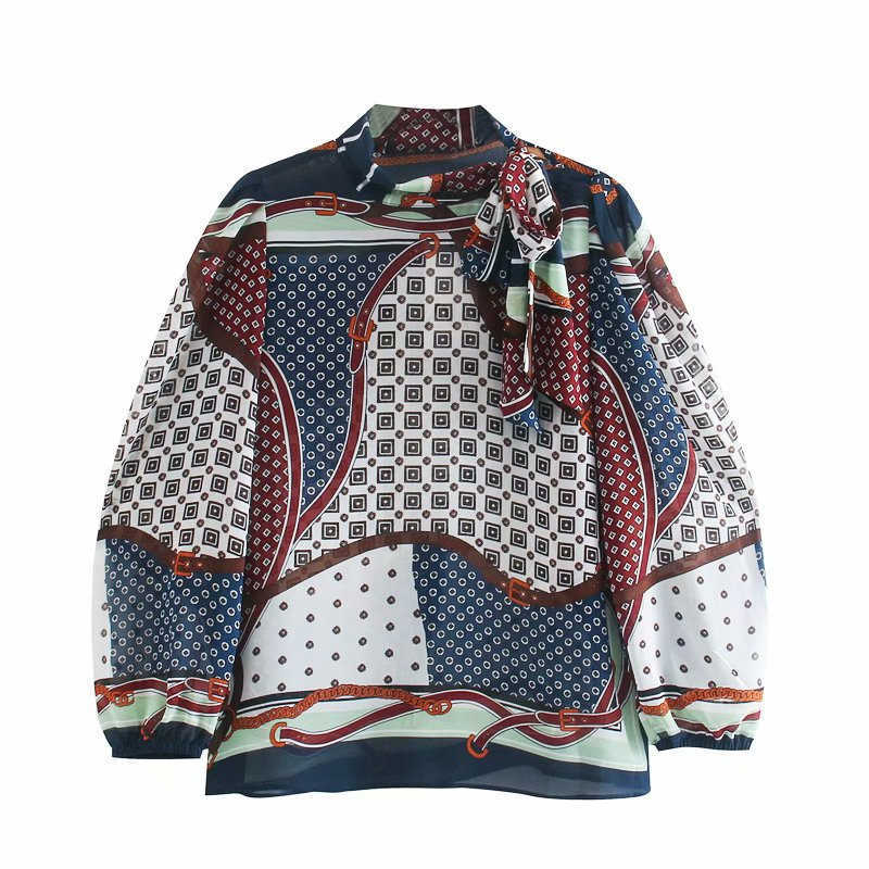 Za Bow Tie Print Blouse Women High Collar Long Puff Sleeve Vintage Top Female High Street Loose Autumn Shirt 210602, As picture 
Za Bow Tie Print Blouse Women High Collar Long Puff Sleeve Vintage Top Female High Street Loose Autumn Shirt 210602, As picture