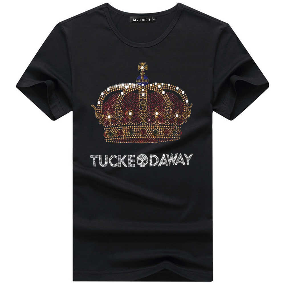 Summer Leisure Men's Crown Diamonds T-shirts Male Ropa Mujer Drilling Streetwear Skulls Beading Tshirt Man Cotton Tops Tees 210707