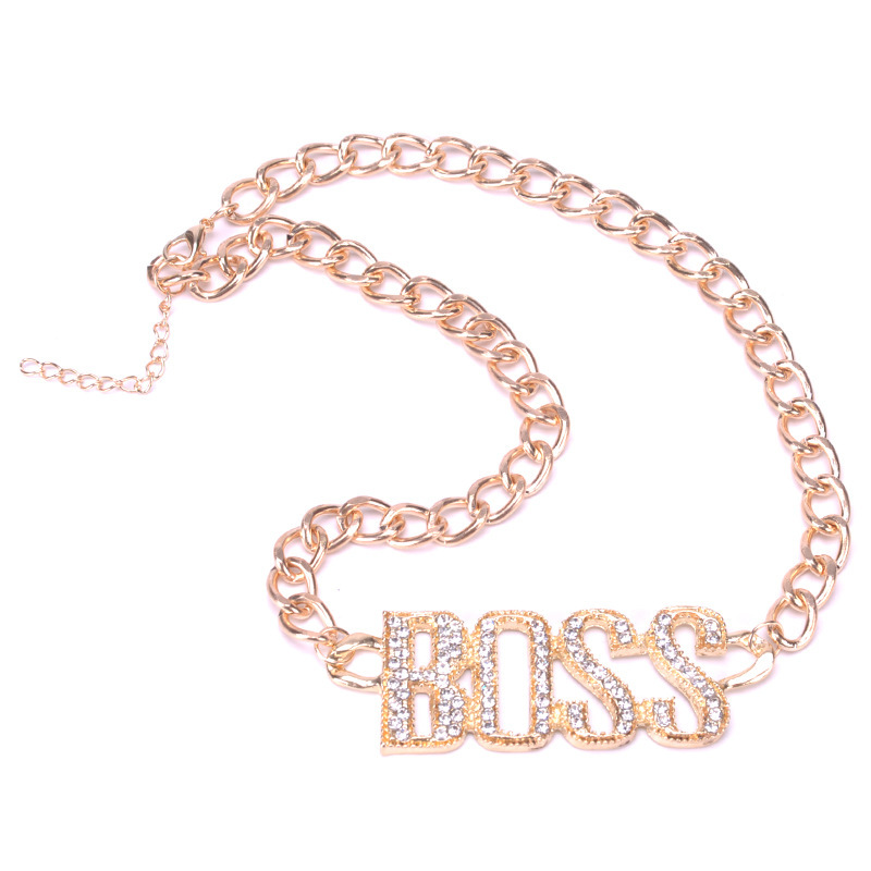 Creative BOSS Letter Pendant Necklace Diamond Metal Necklace Party Fashion Jewelry Accessories Birthday Gift 30*80MM