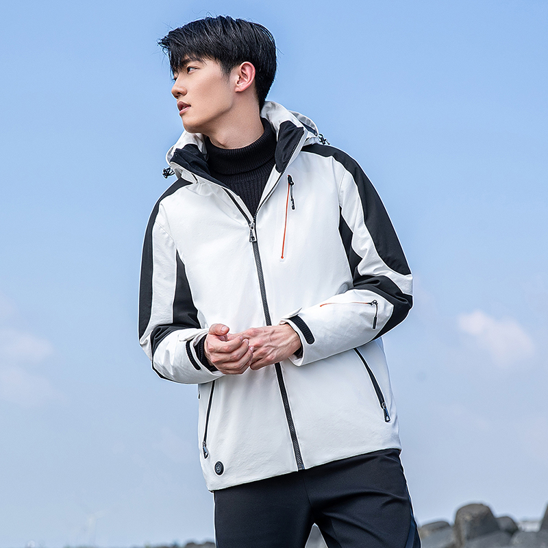 YAYA Goose Down Jacket Men Casual Collar Hooded Down Coats Charging Thermal Insulation Temperature Control Waterproof Down Coat 201225