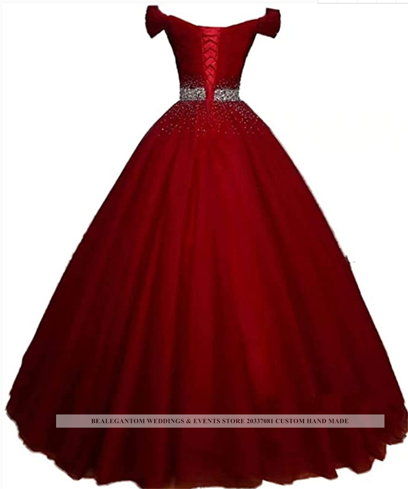 Quinceanera Dresses Red Sweetheart Princess Party Prom Formal Embroidery Crystal Lace-Up Tulle Ball Gown Vestidos De 15 Anos BQ01