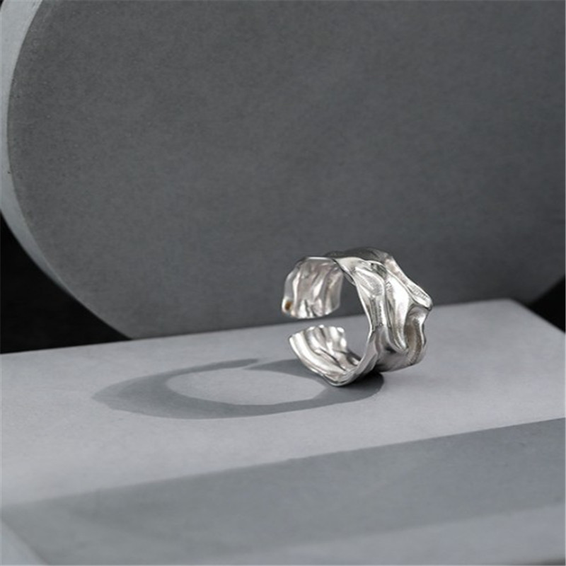 100% 925 Sterling Silver Irregular Rings For Women New Wide Surface Geometric Open Ring Adjustable anillos