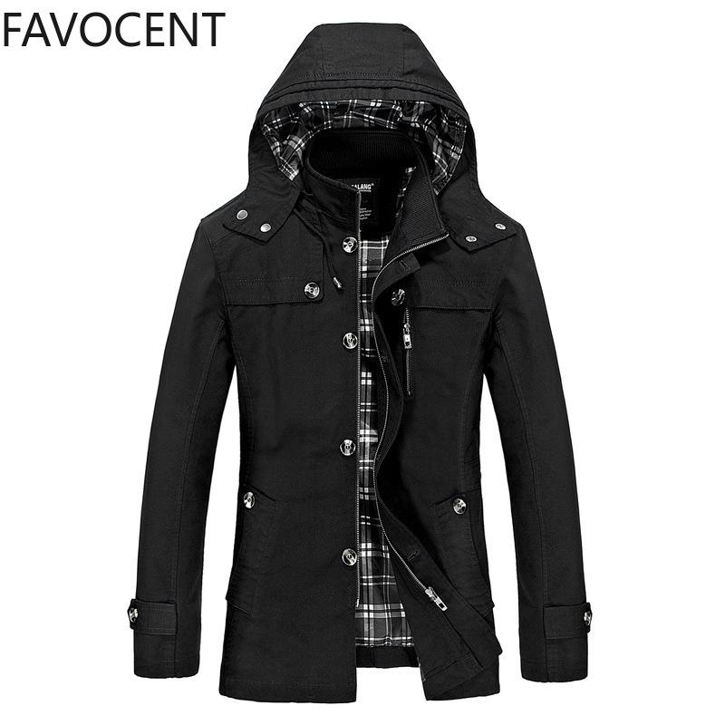 Men's Trench Coats Spring And Autumn Large Size Coat Korean Version Of The Slim Long Hooded Thick Cotton