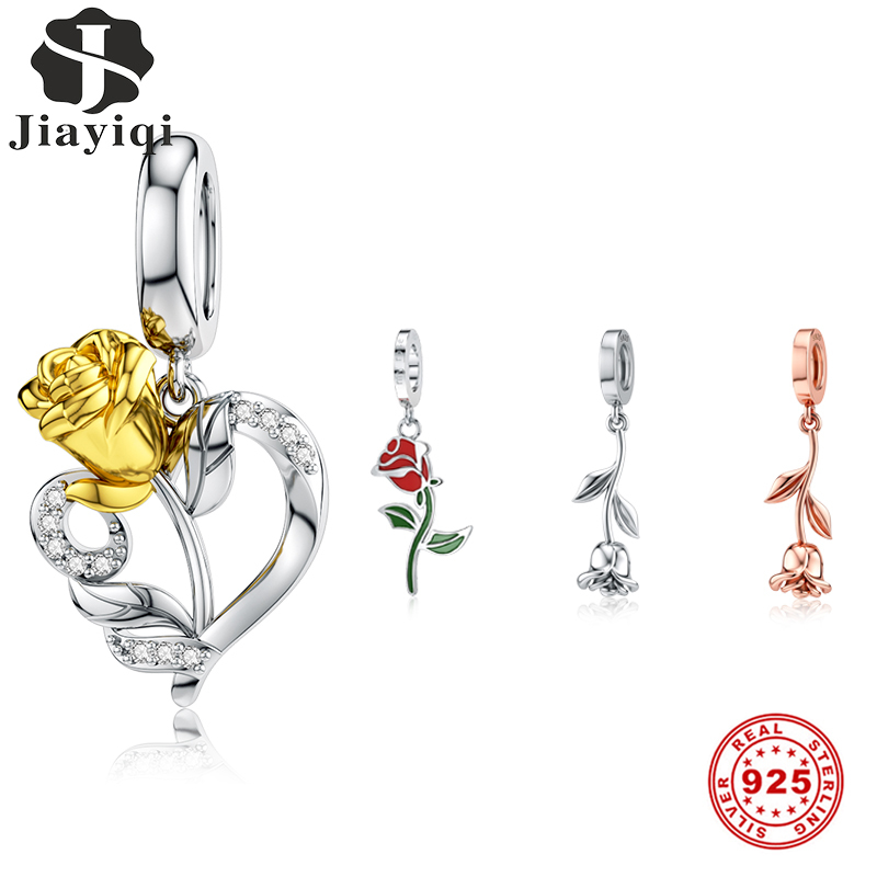 Jiayiqi Romantic Rose Flowers 925 Sterling Silver Charms Beads Fit Charms Silver 925 Original Valentine'S Day Jewelry Q0531
Jiayiqi Romantic Rose Flowers 925 Sterling Silver Charms Beads Fit Charms Silver 925 Original Valentine'S Day Jewelry Q0531