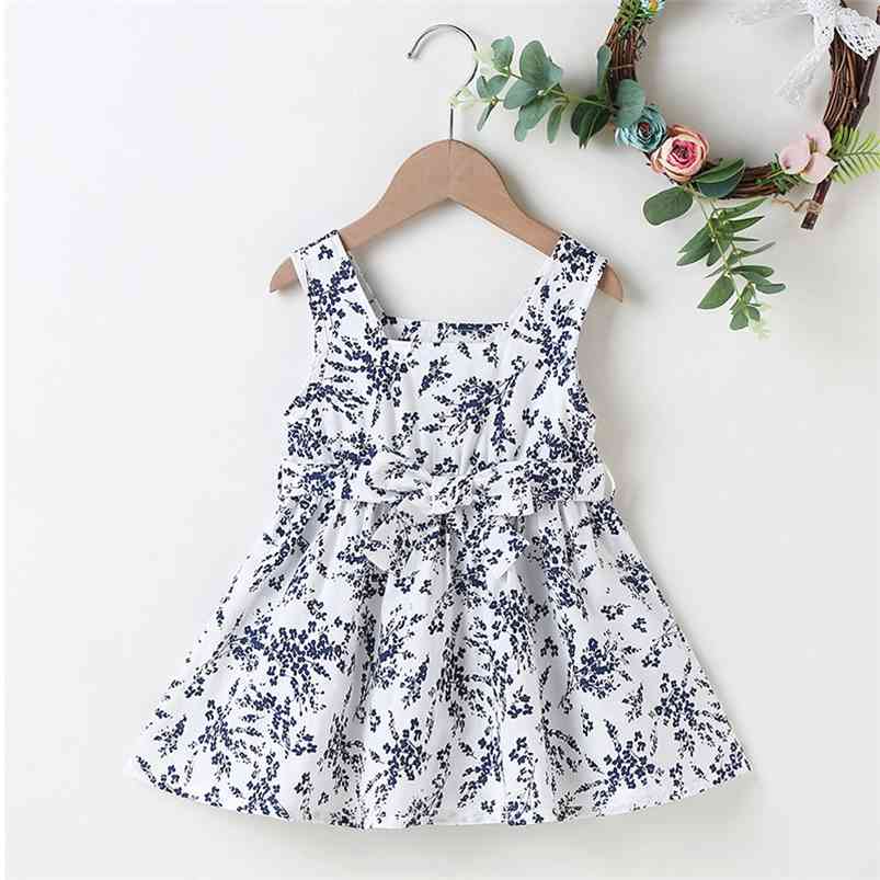 

Summer Arrivals Girls Cute Dress Sleeveless Print Floral Bow Girl Streetwear 0-2T 210629, White