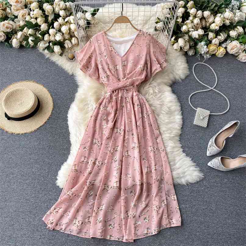 Holiday Dress Women's Summer Bohemian Floral Print Chiffon Casual V-neck Butterfly Sleeve Sash Bandage Midi es 210603, Pink
Holiday Dress Women's Summer Bohemian Floral Print Chiffon Casual V-neck Butterfly Sleeve Sash Bandage Midi es 210603, Pink
