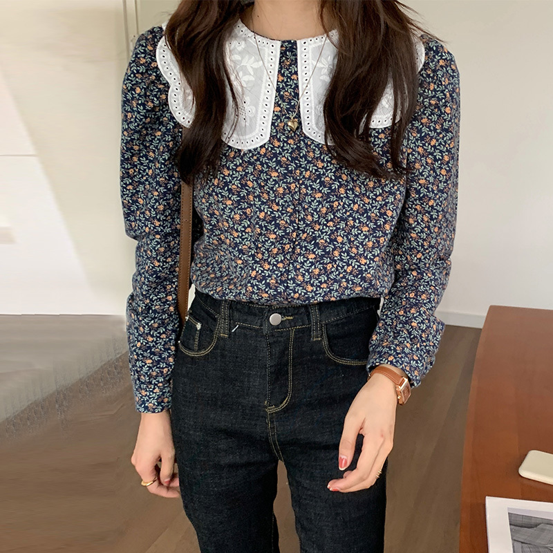 Nomikuma Korean Hollow-out Embroidery Peter Pan Collar Blouse Puff Long Sleeve Floral Shirt Autumn Causal Blusas Top 6D497 210225