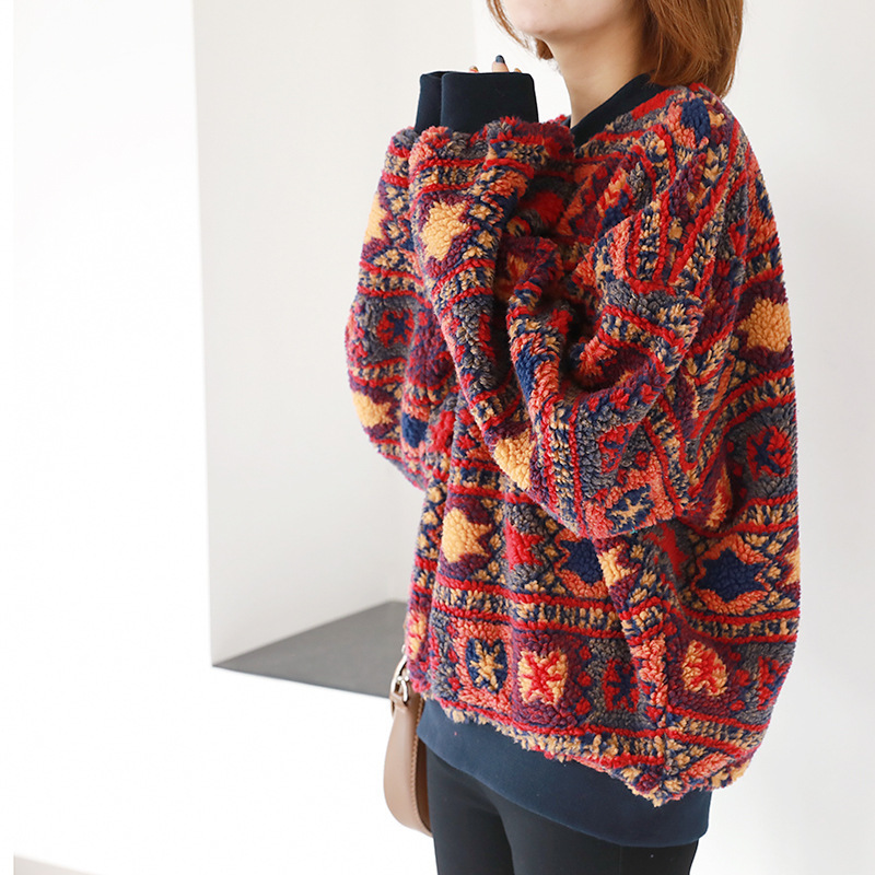 Johnature Print Leisure Hoodies Women Clothes New Autumn Pullovers Oneck Casual Geometric National Style Ladies Hoodies T200904