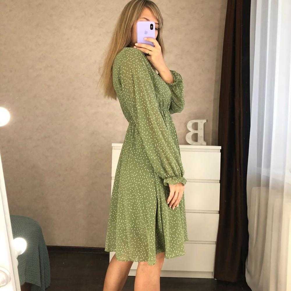 NIJIUDING Autumn Latest High Waist V-neck Waist Slimming Printed Mid-length Chiffon Dress Ladies Small Fresh Wild Plus Size 4XL 210630