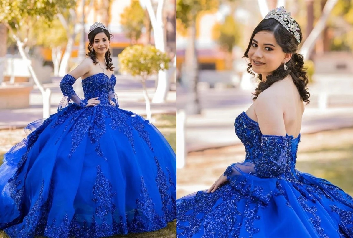 2022 Delicate Glitz Lace Royal Blue Quinceanera Dresses Ball Gown Detachable Juliet Sleeves Sequins Tulle XV Applique Vestido De 15 Anos Prom Evening Party Dress, Champagne
2022 Delicate Glitz Lace Royal Blue Quinceanera Dresses Ball Gown Detachable Juliet Sleeves Sequins Tulle XV Applique Vestido De 15 Anos Prom Evening Party Dress, Champagne