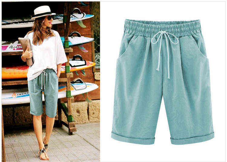 Women Bermuda Pants Casual Drawstring Elastic Tousers Female For Women's Clothing Large Size Plus Summer 211115