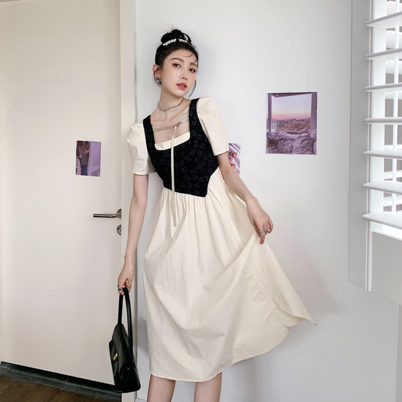 Women Dress Square Collar Short Sleeve Asymmetrical Temperament Loose Fit Fashion Summer 2H283 210526