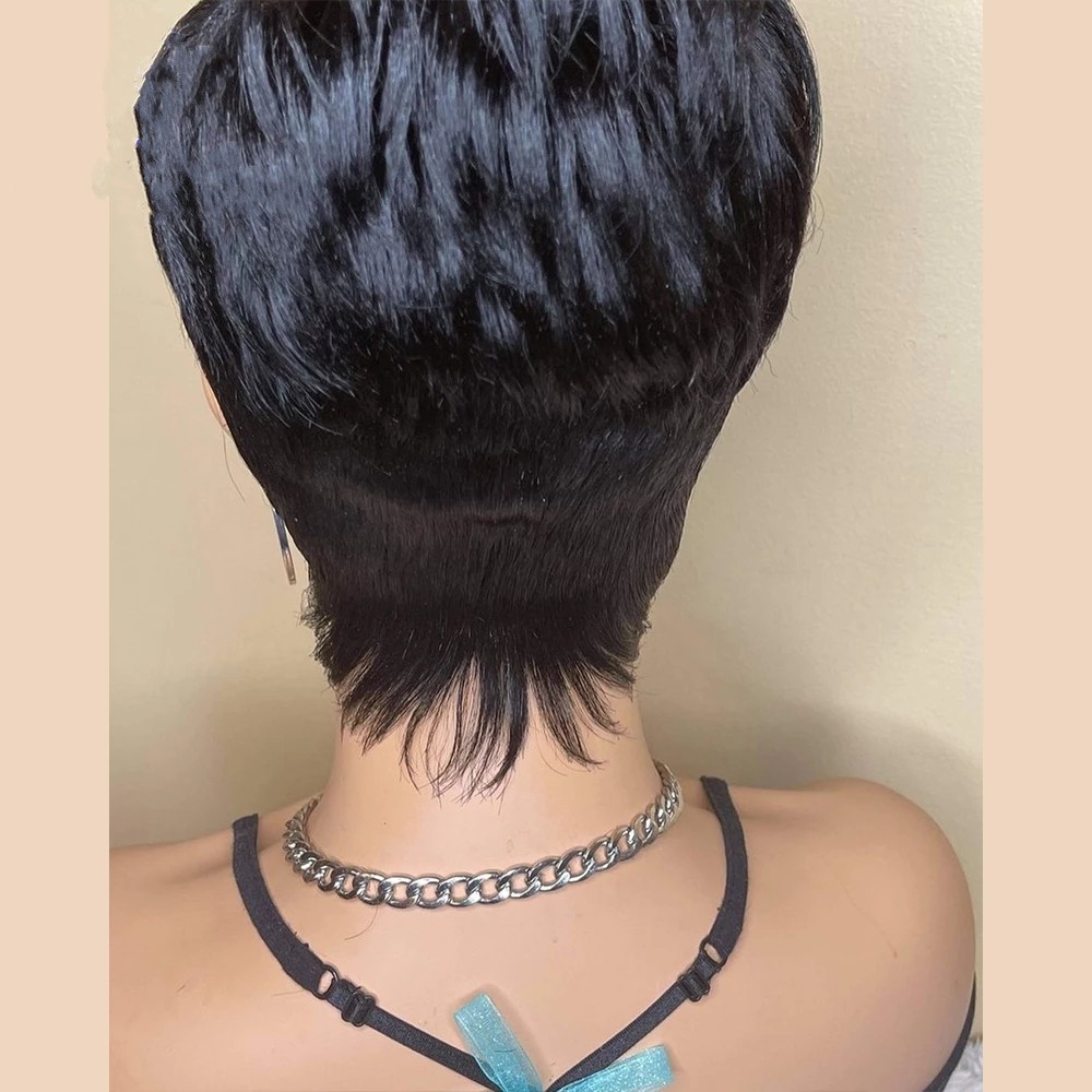 Short Cut Pixie Wavy Indian Bob Human Hair Wigs No lace Wig With Bangs For Black Women Full Machine Made