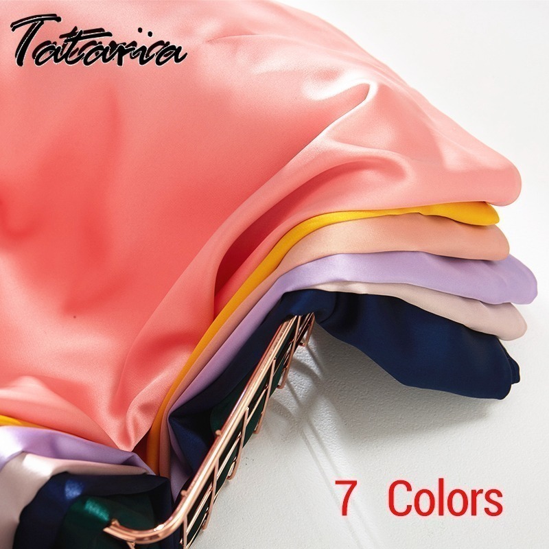 Tataria High Waisted Skirts for Women Silk Satin Skirt Women ALine Elegant Skirts Women Midi Skirt Korean Style 210306