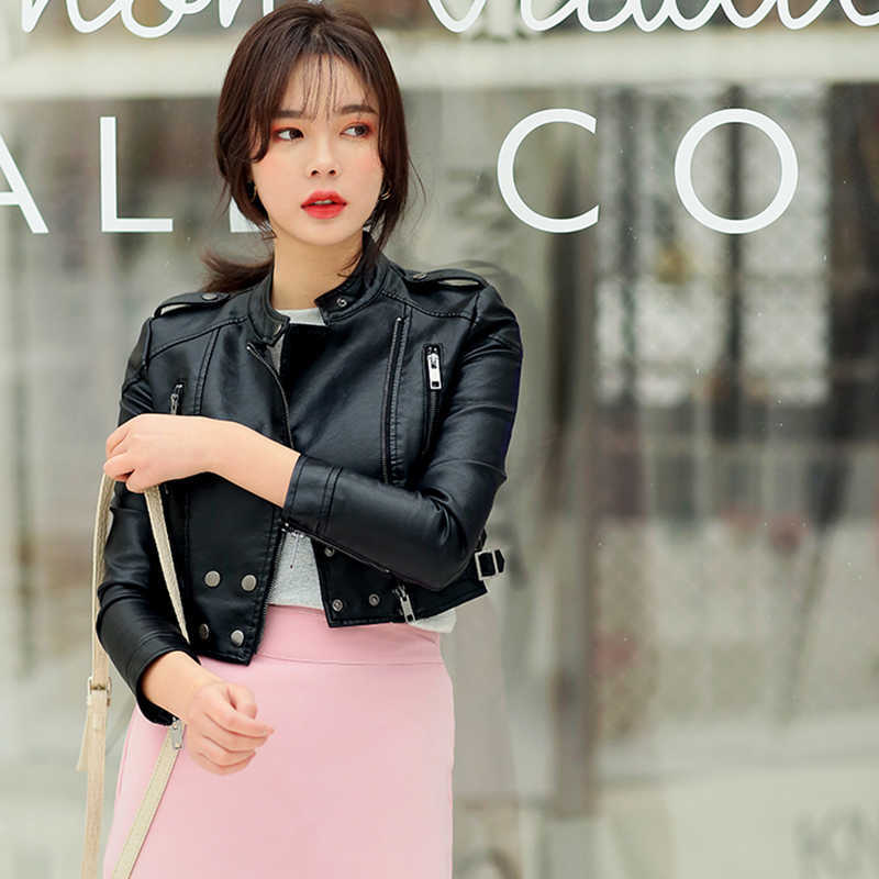 Ly Varey Lin Spring Women Faux Soft Leather Short Jacket Casual Zipper Biker Coats Female Slim Black Pu Outerwear 210526