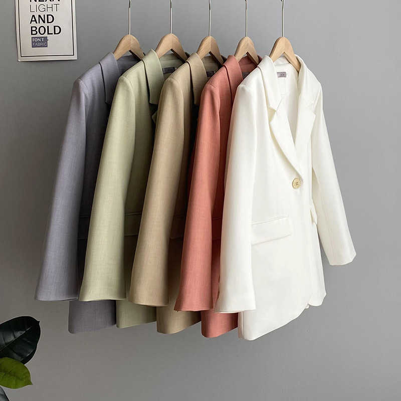 Women Spring Coat Turn Down Collar White Blazer Feminino Vintage Ladies Casaco Tops For Clothes 210930