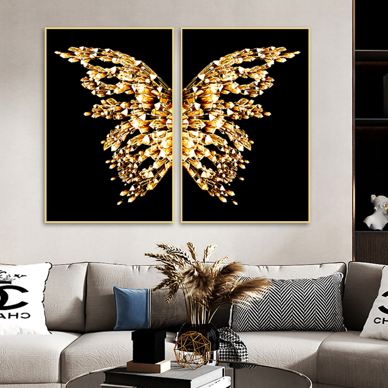 Black and Gold Butterfly Wings Abstract Canvas Painting Modern Art Wall Poster Prints Minimalist Pictures For Living Room Decor