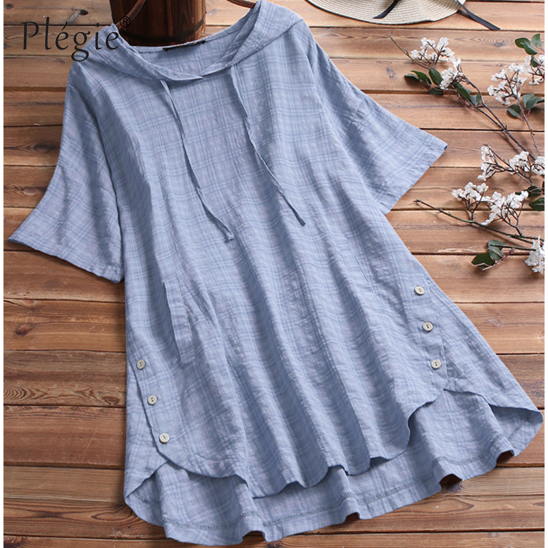 Plegie New Fashion Hooded TShirt For Women White Black Blue Plus Size Summer Short Sleeve Female Tshirt Tops With Pockets T200110