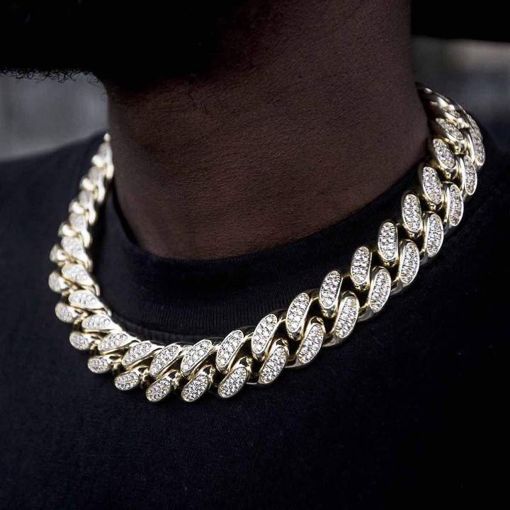 new gold Silver color 18mm big classic cuban link chain necklace Iced out bling 2 raw cz cuban link chain for men hiphop jewelry