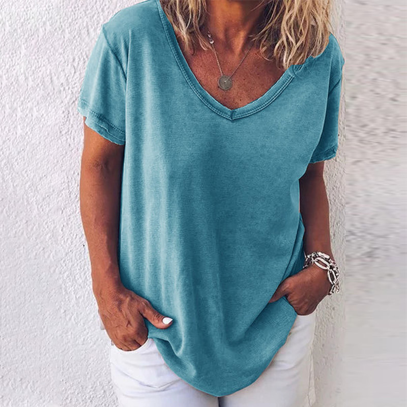 Summer Vneck Short Sleeve Women T shirt Plus Size 5XL Solid Female Tshirts New Fashion Oversize Loose Ladies Tee Tops T200614