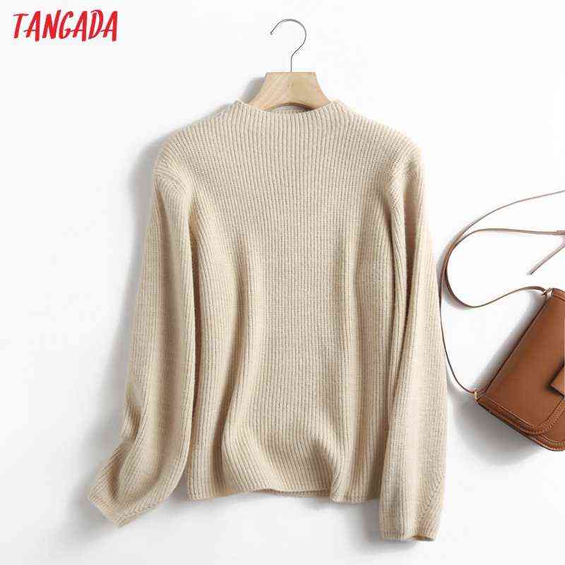 Tangada Women High Quality Elegant Woolen Knitted Sweater Jumper Winter Oversize Pullovers Chic Tops 6D108 211109