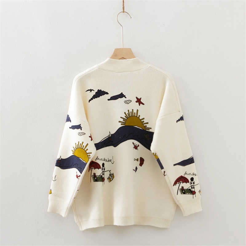 Cardigan Sweater Women's Autumn And Winter Loose Cute Print Joker Long Sleeve Women's Knitted Jacket Sweaters Oversize 210714