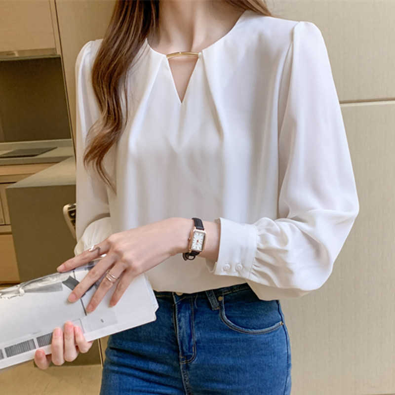 Korean Women Blouses Chiffon woman V-neck Shirt Long Sleeve White Shirts Ladies Tops Plus Size 210604, Apricot
Korean Women Blouses Chiffon woman V-neck Shirt Long Sleeve White Shirts Ladies Tops Plus Size 210604, Apricot