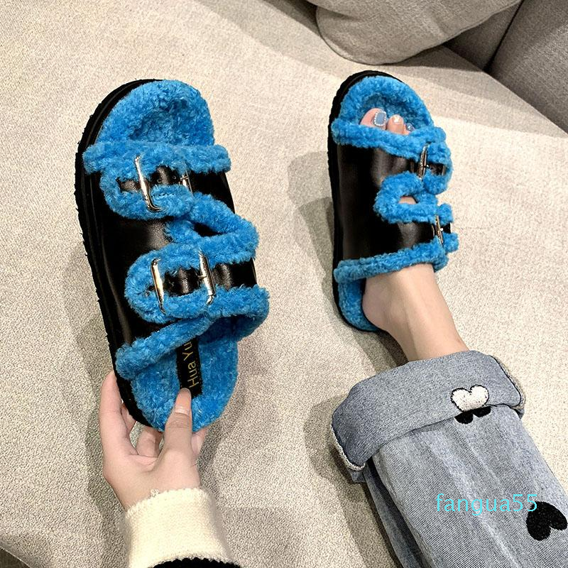 Slippers For Women's 2021 Fashion Fur High Quality Plush Slides Fluffy Warm Open-toe All-match Women Platform Shoes, Blue
Slippers For Women's 2021 Fashion Fur High Quality Plush Slides Fluffy Warm Open-toe All-match Women Platform Shoes, Blue