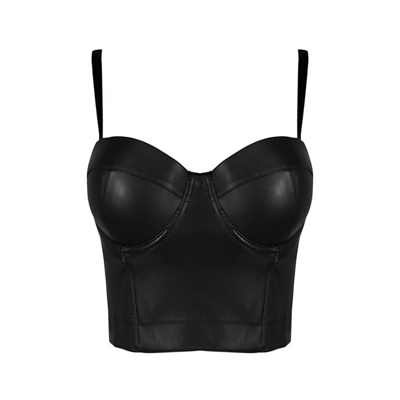 Fashion Sexy PU Leather Bralet Women's Club Bra Cropped Top Bustier Camis 3 Colors S-XL 210527