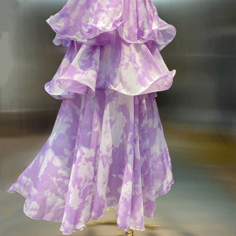 DEAT Women Printing Ruffles Sling Dress V-Neck Arrivals Lady Sexy Backless Temperament Fashion Spring Summer 11D1421 210709