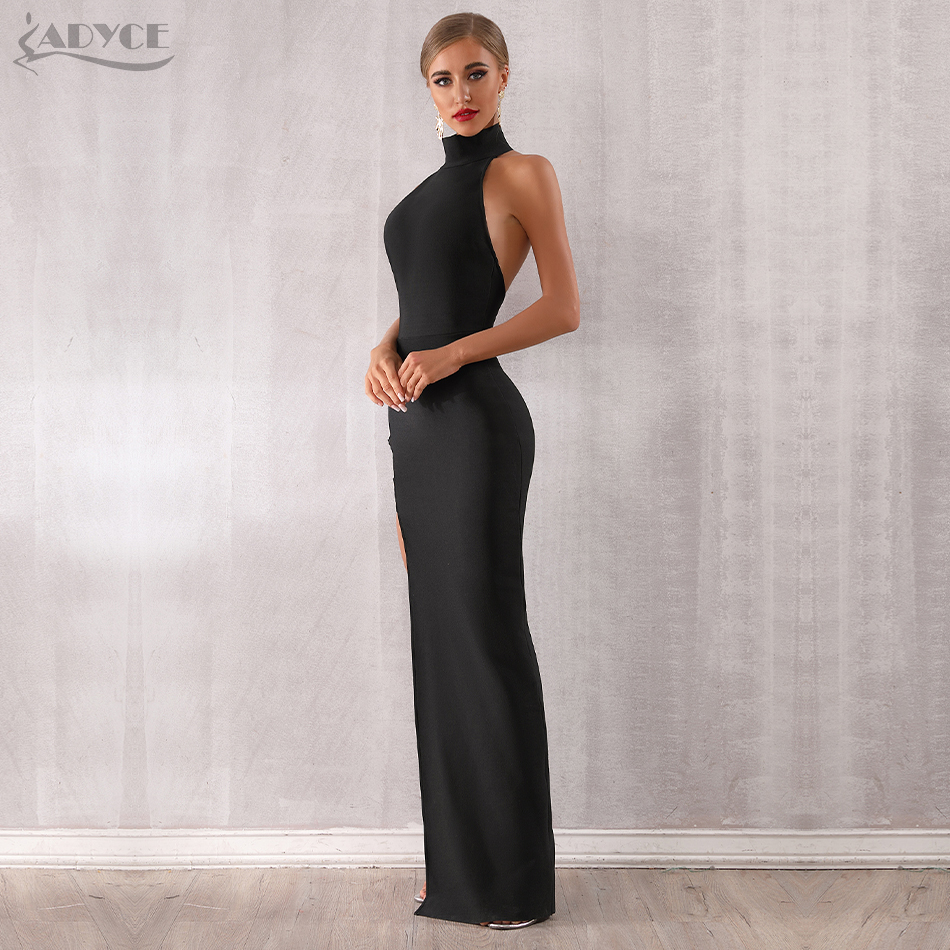 Adyce Summer Black Bandage Dress Sexy Sleeveless Halter Hollow Out Maxi Club Dress Celebrity Runway Party Dress Vestido 210303