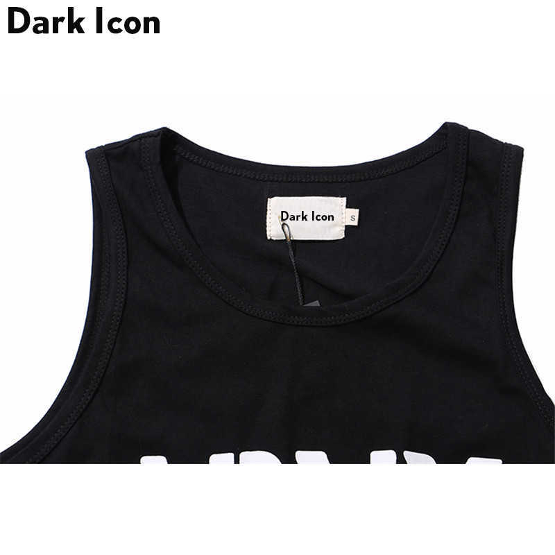 Letter Printed Curved Hem Hip Hop Tank Top Men Summer Extended Long Line Tank Top Black White 210603