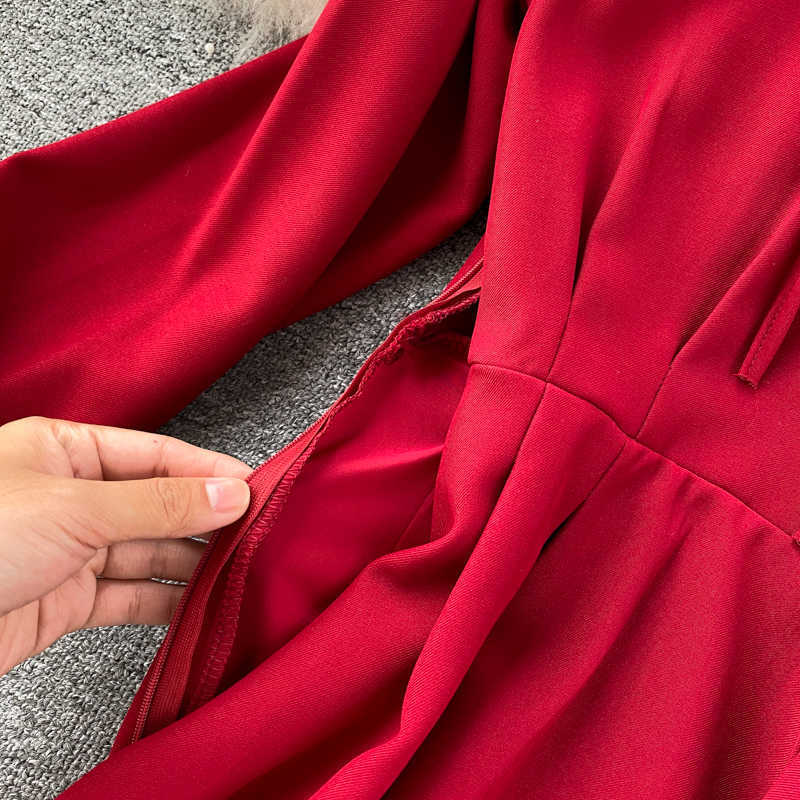 Lady Fashion Autumn A-line Dress Women Lapel Long Sleeve High Waist Thin Elegant Clothes Vestidos De Mujer P877 210527