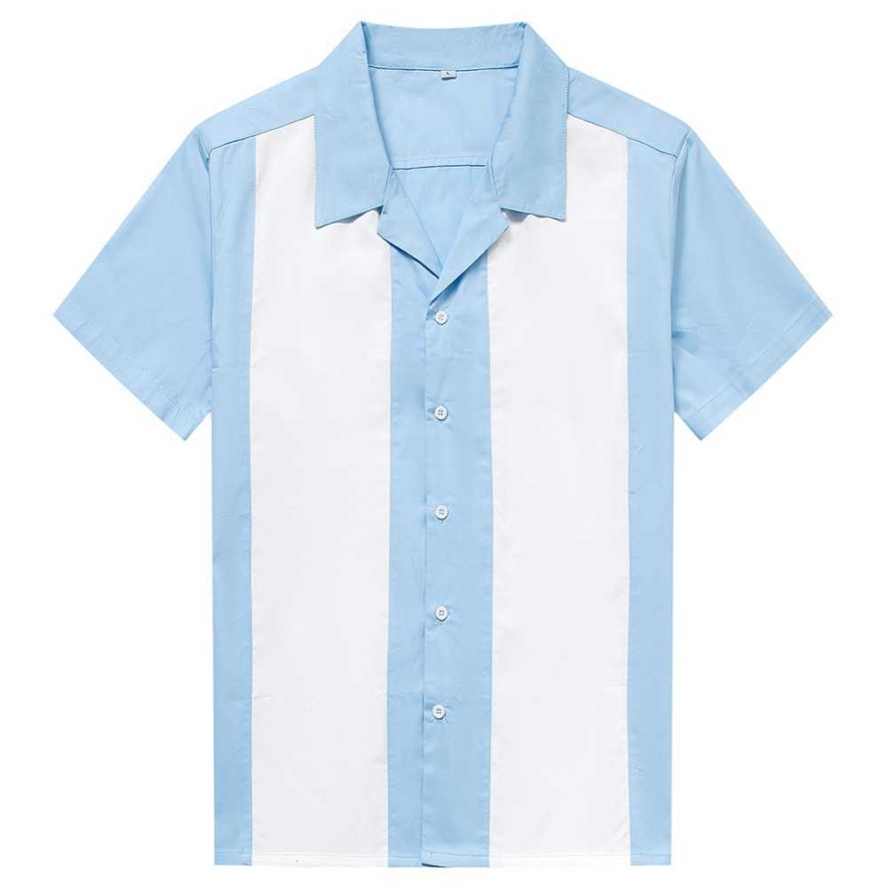 Blouse Men Blue White Vertical Striped Shirt Men's Designer Shirts Short Sleeve Button-Down Dress Camiseta Retro Hombre Bowling 210527
Blouse Men Blue White Vertical Striped Shirt Men's Designer Shirts Short Sleeve Button-Down Dress Camiseta Retro Hombre Bowling 210527