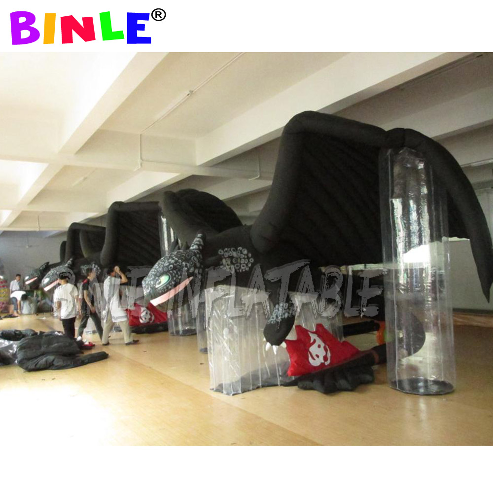 3m 5m Giant Black Inflatable Toothless Dragon With Transparent supports For Event Decoration