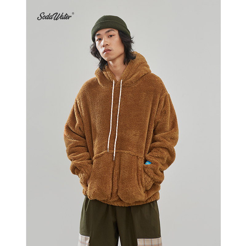 SODAWATER Men Wool Hoodies Streetwear Solid Color Thick Fleece Hooded Sweatshirts Autumn Winter Pullover Oversize Men Tops 8778W 201020