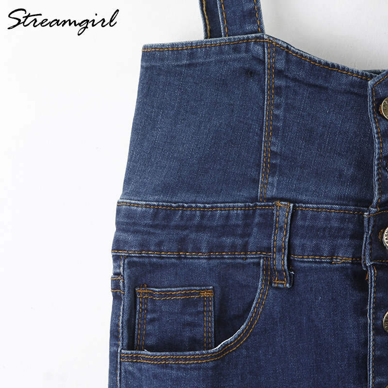 Streamgirl Long Denim Skirt With Straps Women Button Jeans Skirts Plus Size Long High Waist Pencil Skirt Denim Skirts Womens 210306