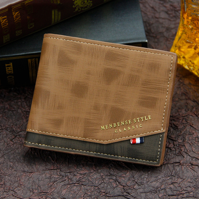 PT058,Men's Solid Color Business Short Wallet Vintage Male Coin Purse