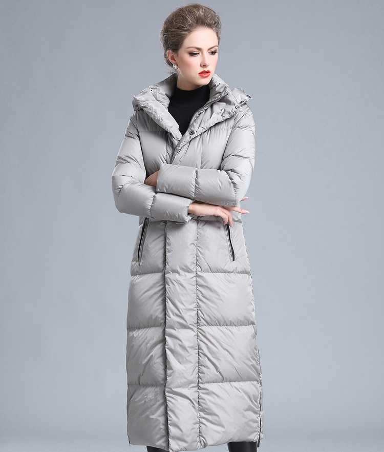 Women's winter clothing puffer zipper down coat big size 4XL black gray navy blue thick warm large size long down jacket 210918