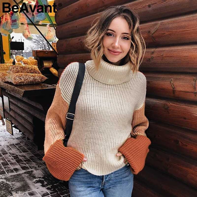 BeAvant Turtleneck patchwork winter sweaters women Casual long sleeve korean pullover knitted jumper Streetwear ladies sweaters 210709, Blue
BeAvant Turtleneck patchwork winter sweaters women Casual long sleeve korean pullover knitted jumper Streetwear ladies sweaters 210709, Blue