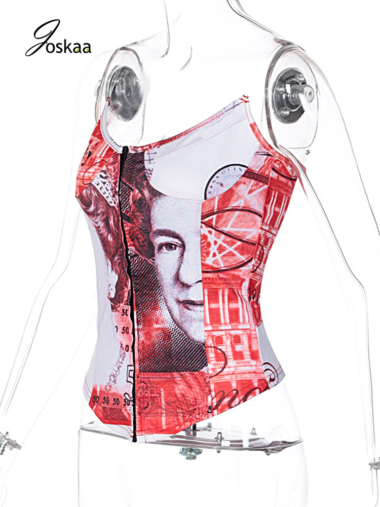 Joskaa Money Print Sexy Tube Top Corset Autumn Winter Women Fashion Streetwear Outfits Club Tank Top Dollar Outwear 210308