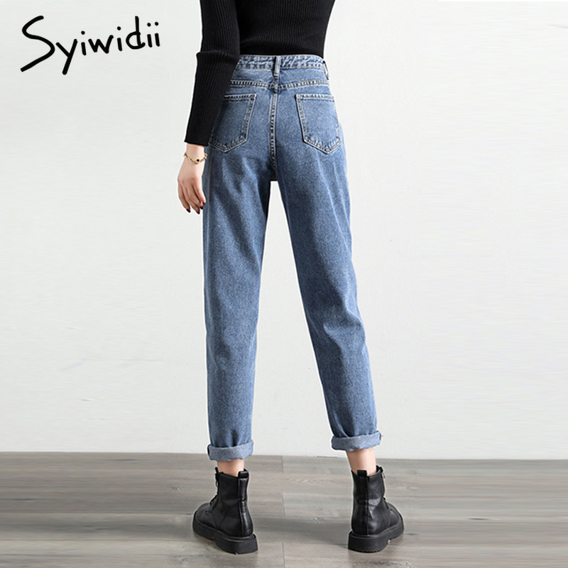 gray blue high waist jeans woman street style cotton mom jeans no stretch plus size women boyfriend jeans vintage harem pants 210222