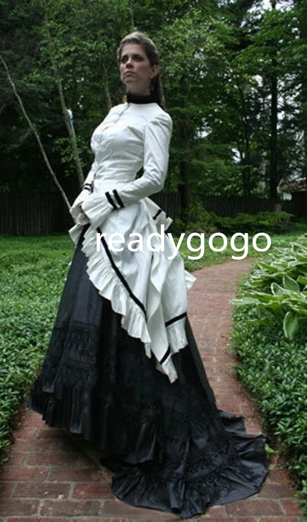 1860S Victorian Corset Gothic Prom Formal Dresses Vintage Black White Lace-up Corset Civil War Southern Belle Evening Gowns
