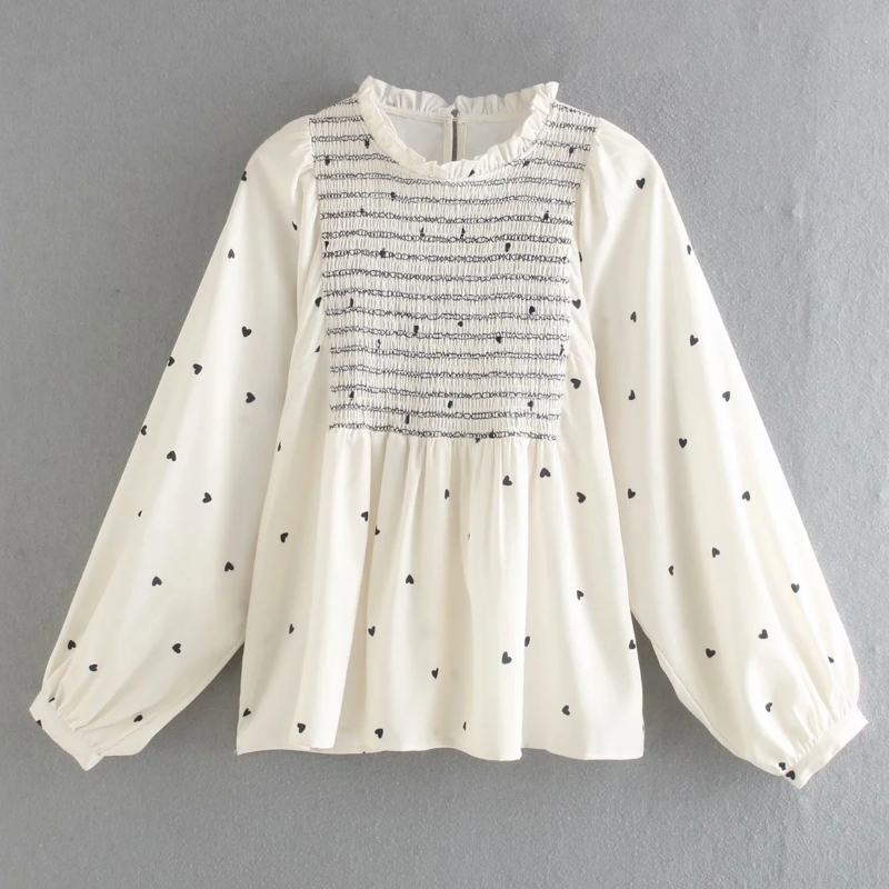 Women Chic Printing Splicing Shirt Casual Femme Lantern Sleeve Blouse Lady Loose Tops Blusas S8135 210225