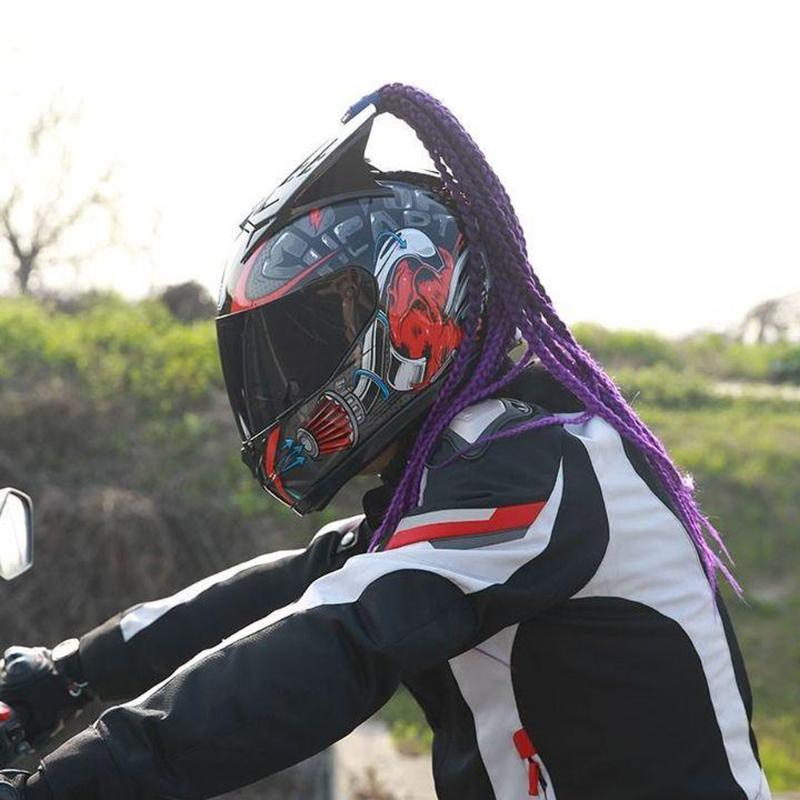 Synthetic Wigs Helmet Braid Motorcycle Motorbike Women Crochet Hair Box Ponytail