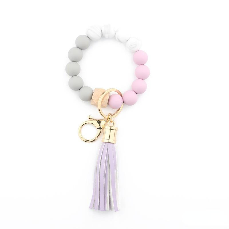 Fashion Silicone Bead Bracelets Beech Tassel Key Chain Pendant Leather Bracelet Womens Jewelry 14 Style sxjun12