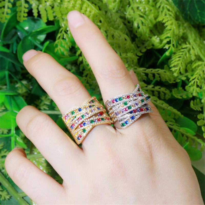 Choucong Brand Wedding Rings Luxury Jewelry 18K White Gold Fill Pave Multicolor 5A Cubic Zircon CZ Diamond Gemstones Eternity Party Women Open Adjusta