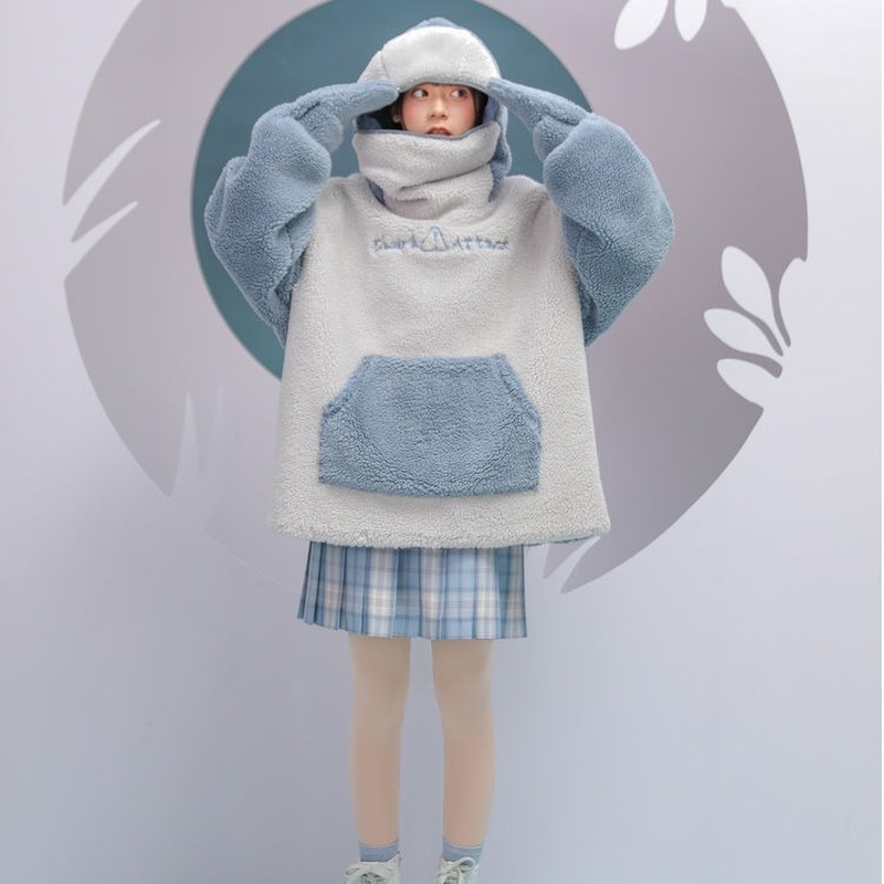 Deeptown Kawaii Hoodie Women Fashion Winter Warm Sweatshirt Long Sleeve Cute Tops Loose Oversize Casual Pullover Women 201217