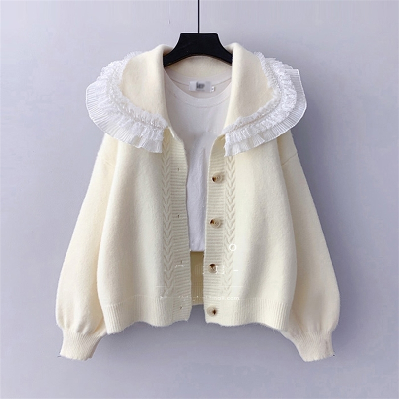 AZYT Autumn Winter Knit Female Cardigan Lace Turn Down Collar Sweater Womens jacket Loose Elegant Ladys Pull Femme Top 211018, Beige
AZYT Autumn Winter Knit Female Cardigan Lace Turn Down Collar Sweater Womens jacket Loose Elegant Ladys Pull Femme Top 211018, Beige