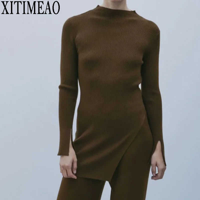 ZA Women Autumn Winter Half high collar Side Split Hem Long Puff Sleeve sweaters ladies Pullover Chic Tops 210602, Brown
ZA Women Autumn Winter Half high collar Side Split Hem Long Puff Sleeve sweaters ladies Pullover Chic Tops 210602, Brown